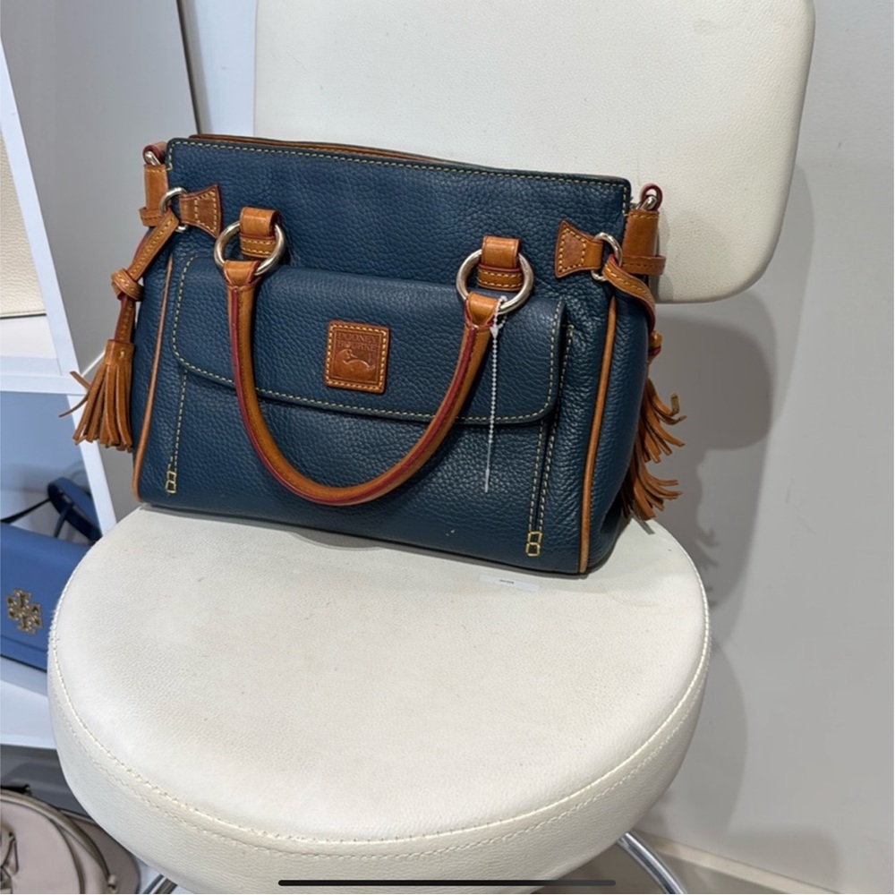 Dooney & Bourke Blue and Tan Satchel with Leather Trim
IN GREAT CONDITION